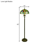 Tiffany Style Glass Floor Lamp With Pull Chain - 3 Bulbs Flower/Grapes Design In Blue/Green Or