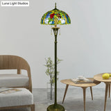 Tiffany Style Glass Floor Lamp With Pull Chain - 3 Bulbs Flower/Grapes Design In Blue/Green Or