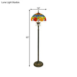Tiffany Style Glass Floor Lamp With Pull Chain - 3 Bulbs Flower/Grapes Design In Blue/Green Or