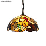 Tiffany-Style Grape Pendant Lighting - 12’/16’ Wide 1-Head Brown Cut Glass Ceiling Light