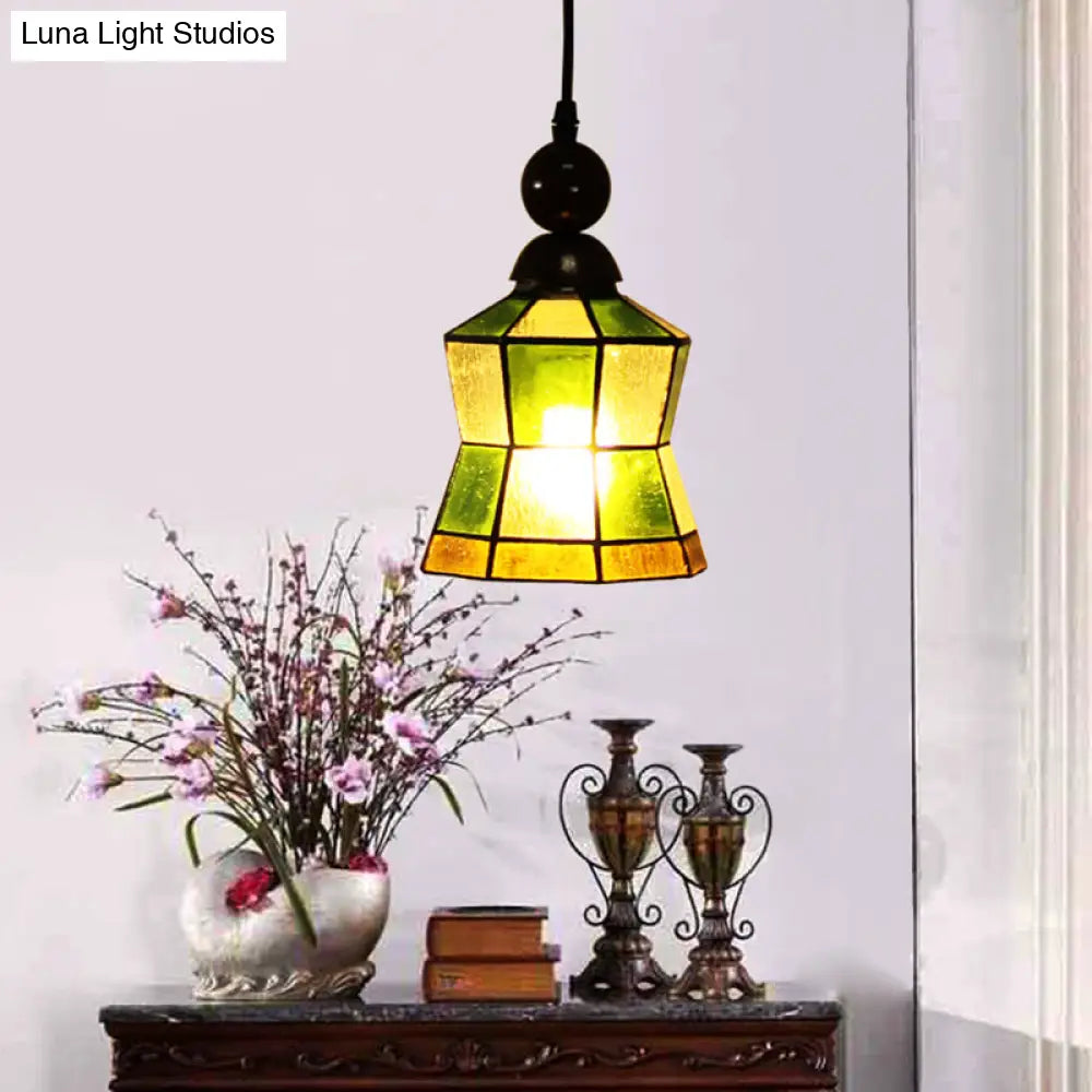 Tiffany Style Green Frosted Glass Geometric Pendant Light - Ideal For Bedroom
