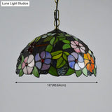 Tiffany-Style Green Stained Glass Bowl Pendant Light With 1 Hanging Lamp