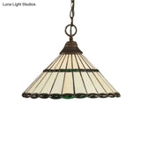 Tiffany-Style Hand Cut Glass Pendant Light Fixture - Brown/Green 1 Head