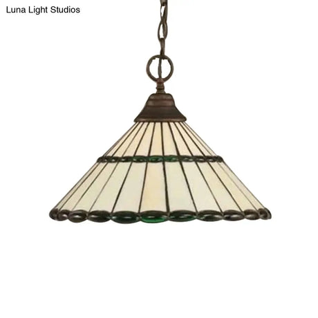 Tiffany-Style Hand Cut Glass Pendant Light Fixture - Brown/Green 1 Head