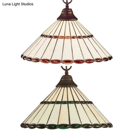 Tiffany-Style Hand Cut Glass Pendant Light Fixture - Brown/Green 1 Head