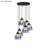 Tiffany Style Handcrafted Floral Art Glass Pendant Light For Dining Room Ceiling