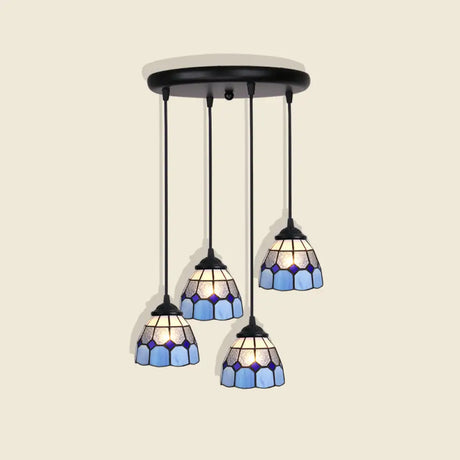 Tiffany Style Handcrafted Floral Art Glass Pendant Light For Dining Room Ceiling 4 / Blue