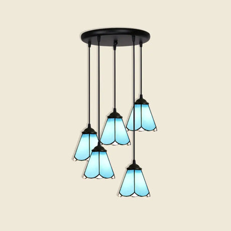 Tiffany Style Handcrafted Floral Art Glass Pendant Light For Dining Room Ceiling 5 / Blue