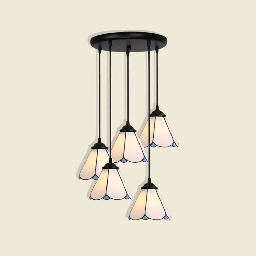 Tiffany Style Handcrafted Floral Art Glass Pendant Light For Dining Room Ceiling 5 / White