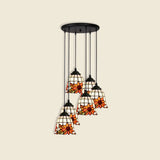 Tiffany Style Handcrafted Floral Art Glass Pendant Light For Dining Room Ceiling 6 / Orange