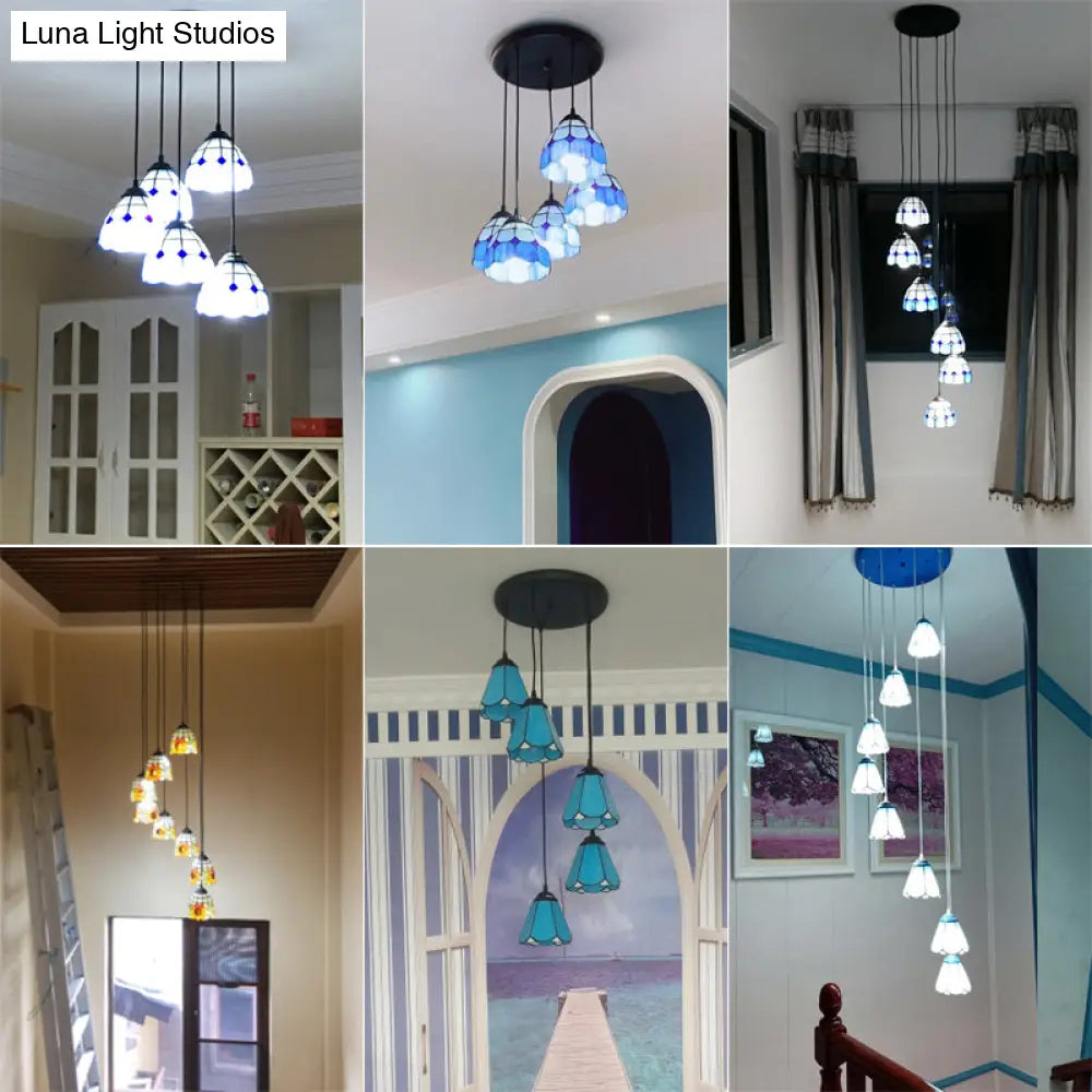 Tiffany Style Handcrafted Floral Art Glass Pendant Light For Dining Room Ceiling