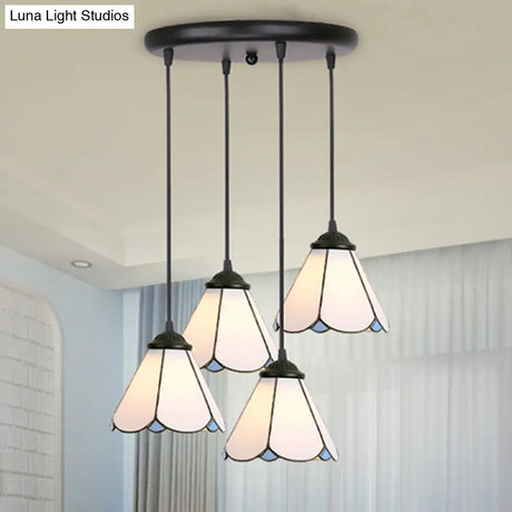 Tiffany Style Handcrafted Floral Art Glass Pendant Light For Dining Room Ceiling