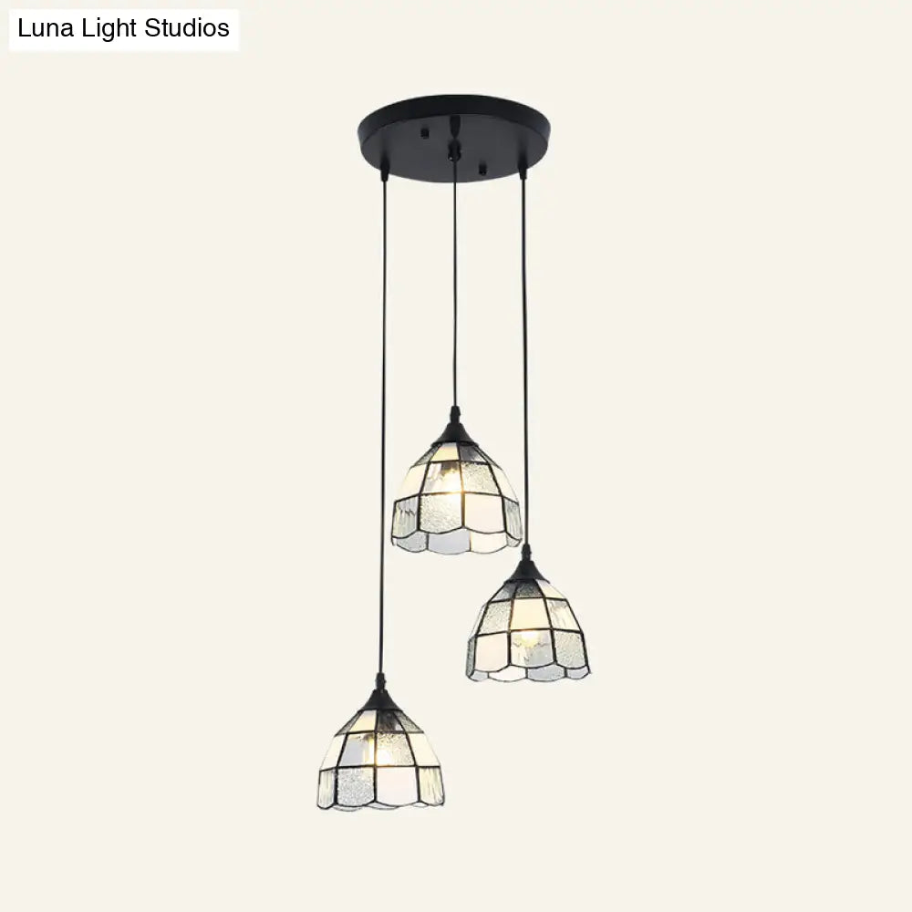 Tiffany-Style Handcrafted Glass Ceiling Lamp With Bell Design - 3-Bulb Suspension Light