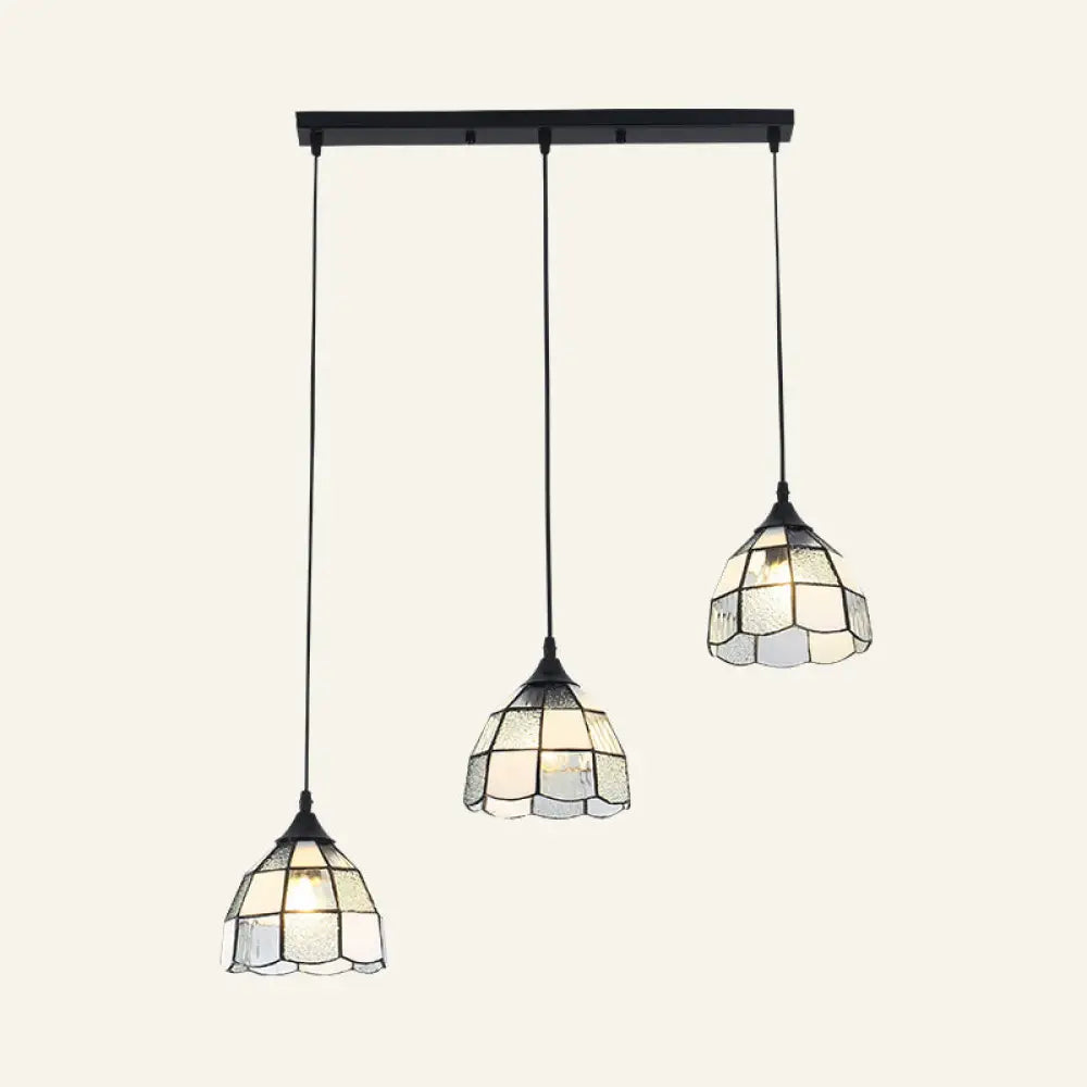 Tiffany-Style Handcrafted Glass Ceiling Lamp With Bell Design - 3-Bulb Suspension Light White /