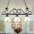Tiffany Style Island Chandelier Light - White Conic Shade Pendant Lamp With Stainless Glass (3