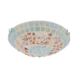 Tiffany-Style Led Flush Mount Lamp With Beige Shell Bowl Shade - Bedroom Ceiling Light Fixture
