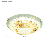 Tiffany - Style Led Flush Mount Lamp With Beige Shell Bowl Shade - Bedroom Ceiling Light Fixture
