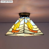 Tiffany Style Nautical Stained Glass Flush Light Fixture - Clear/White/Orange/Pink/Blue For Hallway