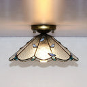 Tiffany Style Nautical Stained Glass Flush Light Fixture - Clear/White/Orange/Pink/Blue For Hallway