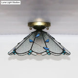 Tiffany Style Nautical Stained Glass Flush Light Fixture - Clear/White/Orange/Pink/Blue For Hallway