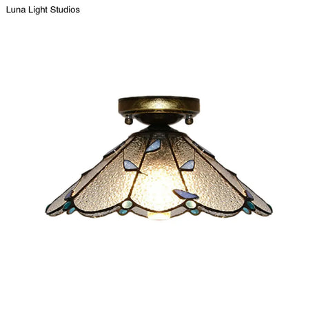 Tiffany Style Nautical Stained Glass Flush Light Fixture - Clear/White/Orange/Pink/Blue For Hallway