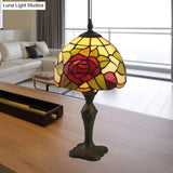 Tiffany Style Nightstand Lamp - Antique Brass Finish Stained Glass Shade