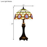 Tiffany Style Painted Diamond Grid Glass Table Lamp With Bronze Base - 1 Head Nightstand Light