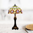 Tiffany Style Painted Diamond Grid Glass Table Lamp With Bronze Base - 1 Head Nightstand Light