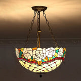 Tiffany-Style Pendant Light With Stained Art Glass Bowl Shade For Ceiling Suspension Apricot