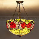 Tiffany-Style Pendant Light With Stained Art Glass Bowl Shade For Ceiling Suspension Lemon Yellow