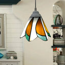 Tiffany-Style Pendulum Light: Handcrafted Art Glass Suspension Lamp In Blue/Green For Foyer Green