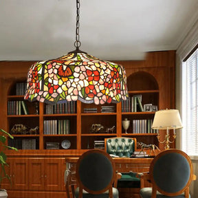 Tiffany-Style Red Stained Glass Floral Chandelier With 2/3 Lights 16“/19.5“ Wide / 16’