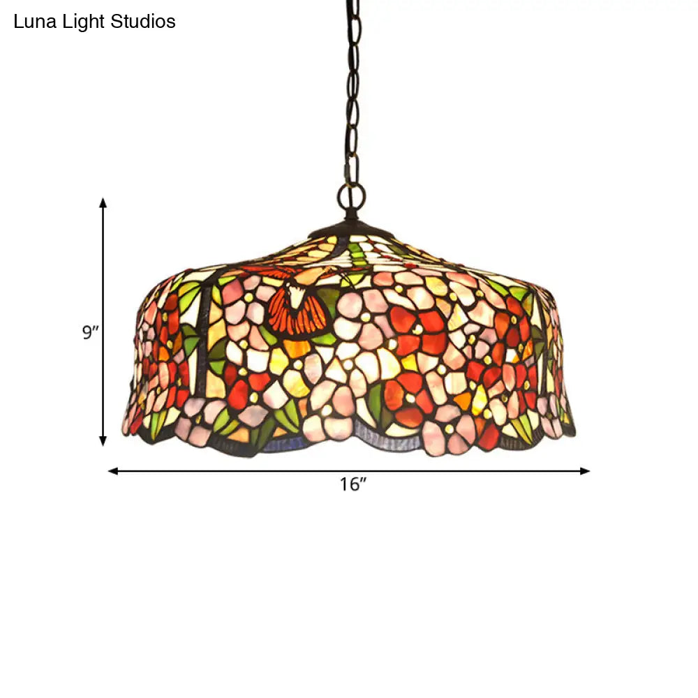 Tiffany-Style Red Stained Glass Floral Chandelier With 2/3 Lights 16“/19.5“ Wide