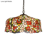 Tiffany-Style Red Stained Glass Floral Chandelier With 2/3 Lights 16“/19.5“ Wide