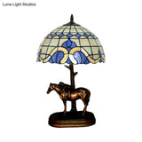 Tiffany-Style Resin Horse Table Lamp: Stained Glass Night Light With Grid Shade