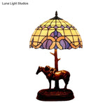 Tiffany-Style Resin Horse Table Lamp: Stained Glass Night Light With Grid Shade