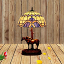 Tiffany-Style Resin Horse Table Lamp: Stained Glass Night Light With Grid Shade Coffee
