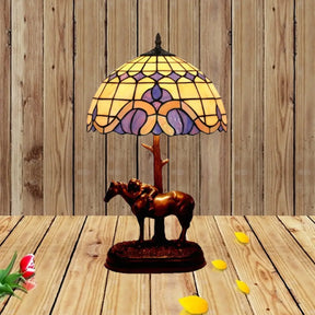 Tiffany-Style Resin Horse Table Lamp: Stained Glass Night Light With Grid Shade Coffee
