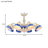 Tiffany - Style Semi Flush Ceiling Lamp: Grid Patterned Blue Cut Glass - Ideal For Living Room