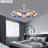 Tiffany - Style Semi Flush Ceiling Lamp: Grid Patterned Blue Cut Glass - Ideal For Living Room