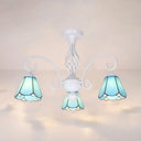 Tiffany Style Semi Flush Mount Light: 3/5-Light White/Blue/Sky Blue Shade For Living Room 3 / Sky