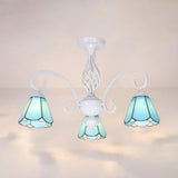 Tiffany Style Semi Flush Mount Light: 3/5-Light White/Blue/Sky Blue Shade For Living Room 3 / Sky