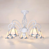 Tiffany Style Semi Flush Mount Light: 3/5-Light White/Blue/Sky Blue Shade For Living Room 5 / White