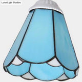 Tiffany Style Semi Flush Mount Light: 3/5-Light White/Blue/Sky Blue Shade For Living Room