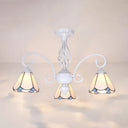Tiffany Style Semi Flush Mount Light: 3/5-Light White/Blue/Sky Blue Shade For Living Room 3 / White