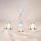 Tiffany Style Semi Flush Mount Light: 3/5-Light White/Blue/Sky Blue Shade For Living Room 3 / White