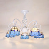 Tiffany Style Semi Flush Mount Light: 3/5-Light White/Blue/Sky Blue Shade For Living Room 5 /