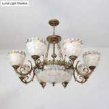 Tiffany-Style Shell Domed Ceiling Chandelier With Adjustable Beige Suspension - 5/9/11 Lights For