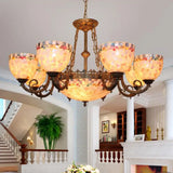 Tiffany-Style Shell Domed Ceiling Chandelier With Adjustable Beige Suspension - 5/9/11 Lights For