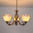Tiffany-Style Shell Domed Ceiling Chandelier With Adjustable Beige Suspension - 5/9/11 Lights For